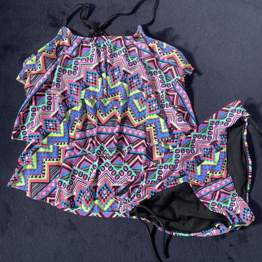 Girls Justice Bikini Geometric Triangle Tankini Swimsuit Size 14